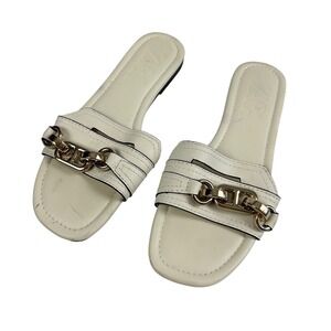 Zara Women's Chain Detail‎ Slide Sandals Ivory/Cream Chic Summer Shoes Size 6